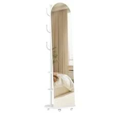 HaluPeit Full-Length Mirror, 360° Rotating Standing Mirror With Wheels, 165 X 45 Cm, Standing Mirror With Wardrobe, Shelves And Hooks For Bedroom And Living Room, Made Of Tempered Glass, White - 1PC - 查看 9