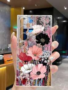 1 Piece Soft Phone Case With Artistic Floral Pattern, Compatible With Huawei Honor, Compatible With Redmi, Compatible With Galaxy A04e/12/A13/A14/A34/A50/A52/A53/A54/S21/S22/S23/S24/S25/S25Ultra/S25FE/S26/S26 PLUS/S26 ULTRA/S26 EDGE, 6A/7A/8A, 12T/13T/15T/15T Pro, International Version, Not The Domestic Version - 透明 5 - 查看 2