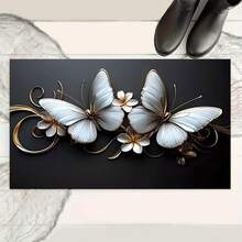 1 pieza Alfombra de cocina antideslizante con estampado de mariposas y flores, alfombra antideslizante para decoración de fiestas, alfombra impermeable y absorbente para cocina, pasillo, baño, lavandería - Multicolor - Ver 8