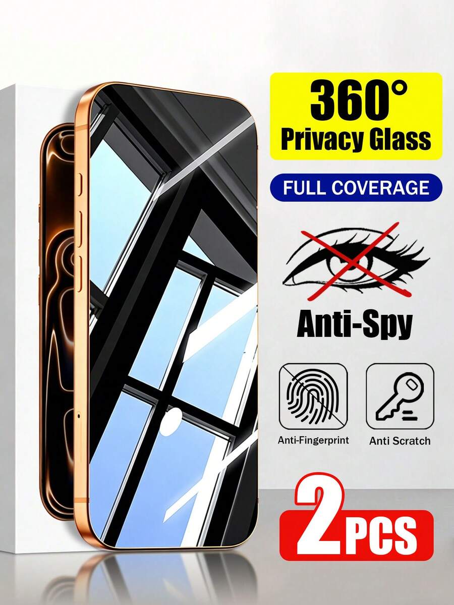 XINHONGYU 2片裝 360°全覆蓋隱私鋼化玻璃螢幕保護貼,4層防護,5倍強化玻璃,防偷窺、防摔、防刮、防指紋,無氣泡易安裝,相容手機殼,適用 17 Pro Max/17 Pro/17 Air/17/16E/16 Pro Max/16 Pro/16 Plus/16/15 Pro Max/14 Pro Max/13/12/11/XS Max/XR - 黑色 - 查看 1