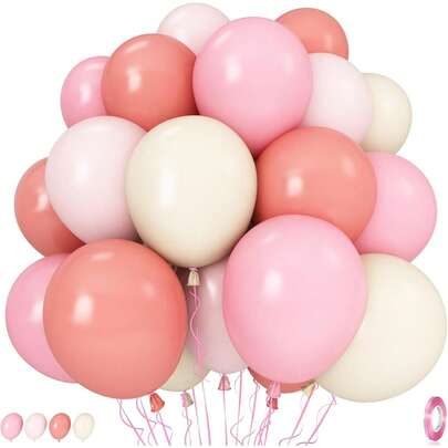 21/41pcs Pink & Beige Balloons, 10 Inch Light Pink, White, Nude Latex Balloons For Girl, Lady, Birthday, Bridal, Baby Shower, Boho Wedding, Engagement Party Decorations