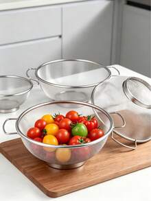 1/3pcs Stainless Steel Mesh Colander Set, S/M/L 3 Sizes, Multi-Functional Vegetable & Fruit Washing & Draining Basket - Multicolor - View 10