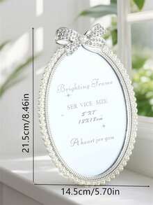 1pc Silver Frame Plastic Bow Tie Photo Frame, Inlaid With Rhinestones And Faux Pearls, 3", 6", 7" Oval Photo Frame, Valentine's Day Birthday Party Home Decor Accessory (Random Pattern Sent) - Multicolor - View 6
