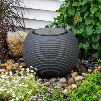 1pc Modern Circular Water Curtain Outdoor Floor-Standing Solar-Powered LED Fountain | Garden Waterfall Landscape & Artistic Decor For Living Rooms, Patios, Offices & Homes 38*38*34 CM