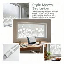 1/4 Stücke Perlmutt-Frosted Fensterfolie mit Sichtschutz, Weiße Tulpen Blumen Wiese Glasaufkleber, nicht klebend für Büro, Küche, Wohnzimmer, Badezimmer Glastür Dekorkunst - Perlmuttfarbene, mattierte Folie - Übersicht 8