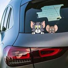 Warner Bros 1pc Tom And Jerry Car Exterior Decal Sticker, Cartoon Jerry Mouse Gas Tank Cover Sticker, Car Sun Shade Anti-Scratch Exterior Accessory, Suitable For Car Body Sticker, Car Door Sticker, Full Car Wrap, Trunk Lid, Engine Hood, Creative, Perfect Gift Choice For 10 Holidays - A - View 2