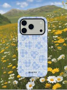 GIIPPA 1 Pieza Funda de teléfono con diseño de corazón a cuadros azul claro, compatible con iPhone 17 Pro Max, 16 Pro Max, 15 Pro Max, 14 Pro Max, funda de teléfono de estilo coreano interesante y elegante, también se ajusta a 11/12/13/14/15/75 Pro Max Plus, diseño elegante adecuado tanto para hombres como para mujeres, regalo ideal para Navidad, San Valentín, Pascua, temporada de bodas y cumpleaños para la novia - Multicolor - Ver 7