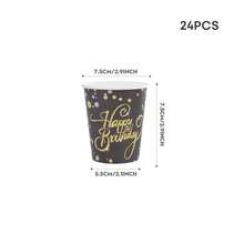 Juego de vajilla desechable de cumpleaños en negro y dorado, platos de papel de 9 pulgadas y 7 pulgadas, vasos de papel de 9 onzas, servilletas, kit de vajilla con estampado de confeti negro y dorado/plateado para celebración de cumpleaños de adultos, fiesta formal - Multicolor - Ver 7