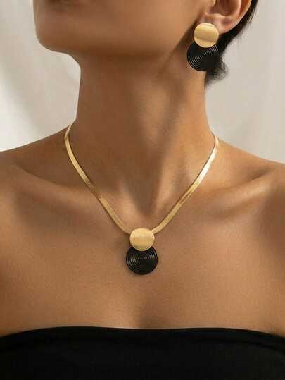 Bộ 2 mặt dây chuyền họa tiết xoắn ốc hình học sáng tạo, thời trang, thanh lịch, đa năng, thích hợp cho mùa Thu/Đông.