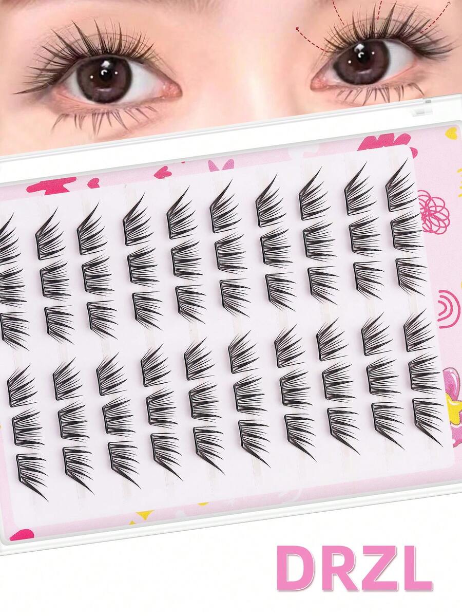 DIY省时化妆，韩式日系风格，60对可重复使用的假睫毛，带胶条
