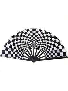 13 Inch Fluorescent Checkerboard Handheld Fan, Optical Illusion Folding Rave Fan, Large Foldable Handheld Fan, Suitable For Festivals, Rave Parties, Gatherings, Nightclubs, Concerts, Cosplay, Stage Performances, Photo Props And Night Events - Rainbow - View 7
