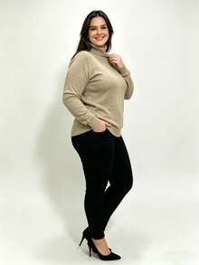 Steve Store Women's Fashion Knitwear Turtleneck Plus Size Spandex Sweater High Neck Long Sleeve Blouse Basic Winter Blouse Elegant Fashion - 淺褐色的 - 查看 3