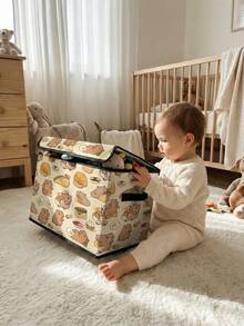 1pc Large Capacity Foldable Storage Box, Capybara Pattern Printed Covered Storage Basket With Handle, Multipurpose Storage Container For Nursery, Bedroom, Baby Clothes, Toys - Multicolor - View 3