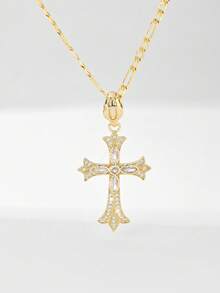 1 chiếc dây chuyền thánh giá Công giáo mạ vàng 14k bằng đồng, kiểu dáng cổ điển, đính đá Zirconia dành cho nữ, được chế tác tinh xảo với đá Zirconia để tăng thêm vẻ đẹp, mang phong cách cổ điển kết hợp với các yếu tố tín ngưỡng tôn giáo, đặc biệt dành cho lễ Rước lễ lần đầu của người Công giáo, thoải mái khi đeo và thanh lịch, phù hợp cho phụ nữ đeo hàng ngày, đi lễ, tham dự lễ hội và các dịp khác, một món trang sức tín ngưỡng ý nghĩa mang giá trị kỷ niệm. - Vàng - Xem 8