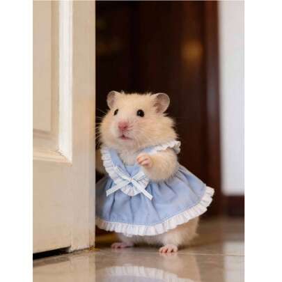 1pc Cute Hamster Bow Geometric Pattern Dress, Hand Wash, Suitable As Holiday Gift For Small Pet Owners, Applicable For Hamsters And Accessories