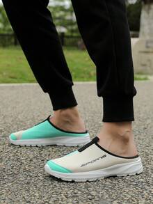 Men's Summer Breathable Slip-On Sandals, Korean Style Casual Backless Slippers, Women's Flat Outdoor Slides, Non-Slip Comfortable House Shoes, Plus Size - Khaki - View 4