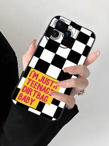 Black And White Checkerboard 2D Pattern Popular Creative High-End Beautiful And Fashionable Commuting Personality Style Suitable For Elders Friends Family Lovers Your Own Birthday Gifts Holiday Black Matte Feel Full Protection Dustproof And Waterproof Soft Shell Compatible With Apple 17/17AIR/17Pro/17ProMax 16 15 14 13 12 11 And Galaxy S Series - Negro - Ver 5
