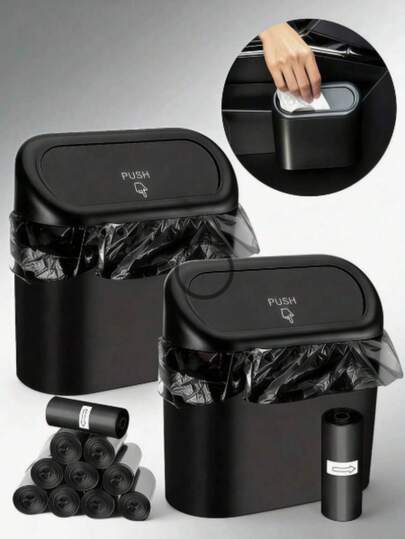 1 thùng rác mini gắn xe hơi có nắp, chống thấm nước, chống rò rỉ, kèm 60 túi rác, phụ kiện xe hơi tiện lợi và hợp vệ sinh, hộp đựng đồ gắn cửa, hộp chứa đồ trên xe, hộp đựng đồ treo cửa bên xe, thùng rác mini sáng tạo cho xe hơi, thùng rác treo xe hơi.