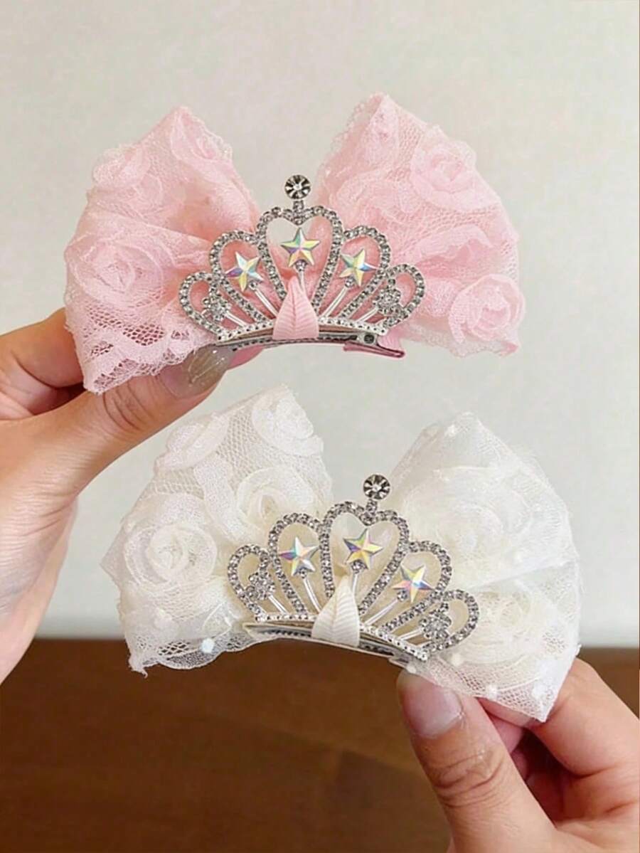 3pcs/Set Girls' Pink, Beige And Purple Floral Mesh Hair Clips, Sweet Hair Accessories Suitable For Birthday Party - Multicolor - View 1