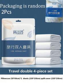 1/2/3Pcs Hotel Disposable Bed Sheets Travel Bed Sheets, Disposable Bedding, Soft Breathable Bed Cover, Bed Sheets, Pillowcases, Towel Set, Suitable For Travel Hotel - Multicolor - View 17