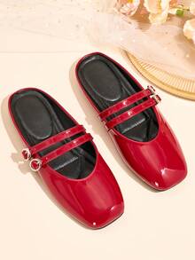 HFSHUNXY Flatjoy 2026 Zapatos Mule Elegantes de Verano para Mujer con Punta Cerrada y Punta Cuadrada, Color Borgoña Vibrante, Casual Versátil, Moda Elegante, Transpirable con Diseño Calado, Diseño de Bloques de Color, Cómodo Versátil, Adecuado para Compras, Citas, Fiestas, Banquetes, Día de San Valentín - Rojo - Ver 8