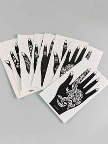 Premium Floral Henna Tattoo Stencil Stickers, Color Painting Temporary Hand Tattoo Stencils, Glitter Painting Hollow Stickers, For Body Art Makeup Mehndi Patterns - Black - View 2