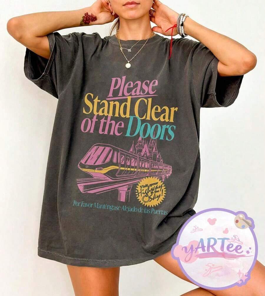 Women's Clothes;Summer TopsRetroDisney Monorail Shirt Please Stand Clear Of TheDoors TeeDisney World Trip Matching Shirt Magic Kingdom Transportsummer Outfits N2AI - 黑色 2 - 查看 1