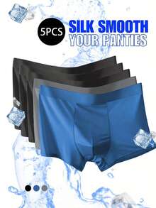 5pcs/Set Men's Silk Blend Boxer Briefs, Solid Color Underwear & Sleepwear - Multicolor - View 2