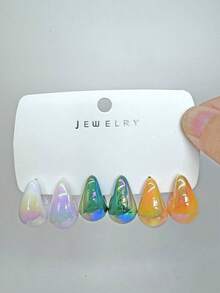 2pcs-18pcs Fashion Colorful Teardrop Earrings Set, Simple And Elegant Design, Suitable For Daily Wear Or As A Holiday Gift For Women - Multicolor - View 4