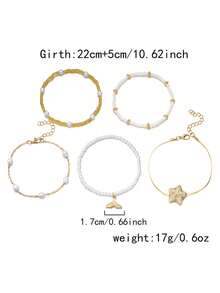 Bộ 5 chiếc vòng chân đính ngọc trai hình sao biển và đuôi cá phong cách Bohemian, thích hợp cho kỳ nghỉ biển, mặc hàng ngày, dự tiệc hoặc làm quà tặng cho bạn gái/mẹ. - Nhiều màu - Xem 6