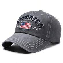 1pc AMERICA Embroidered Distressed Soft Top Baseball Cap, Unisex Outdoor Travel Sun Hat - A - View 9
