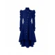 Blue Stand-up Collar Mid-length Women's Coat