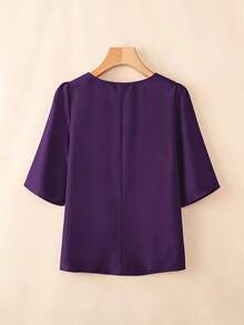 Áo blouse nữ thời trang thanh lịch cổ chéo bèo ngực tay ngắn, phù hợp mặc đi làm và mặc thường ngày mùa hè - Màu tím - Xem 2