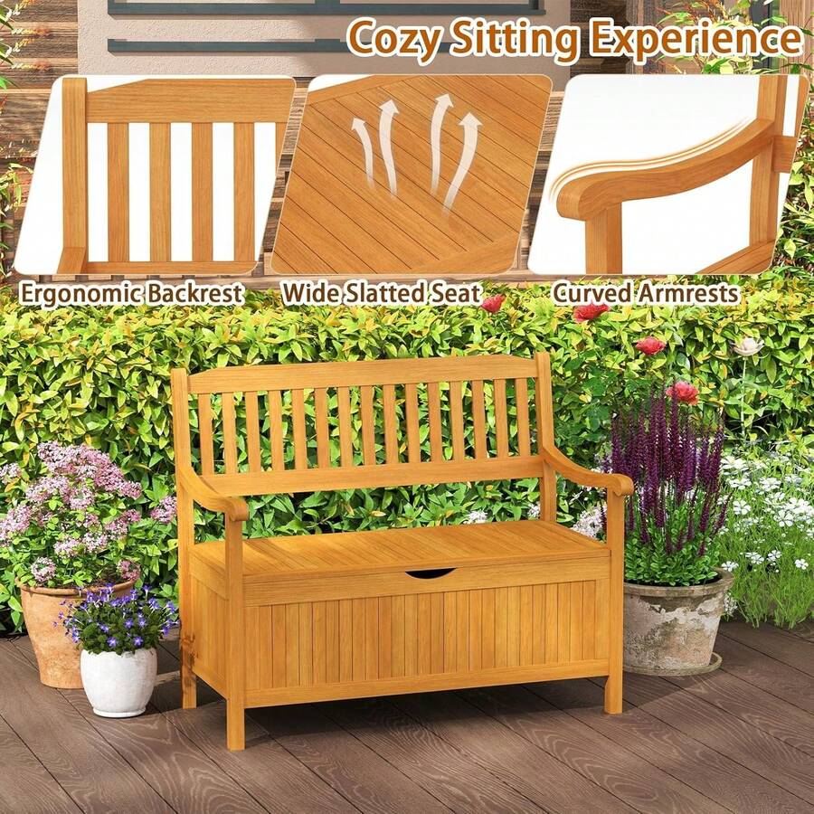 107cm Garden Storage Bench 2 Seat Patio Loveseat 125L Storage Box Outdoor - Default - View 1