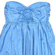 Robe élégante froncée sans bretelles, en tissu satin, robe de soirée de mariage gracieuse - Bleu azur - Voir 4