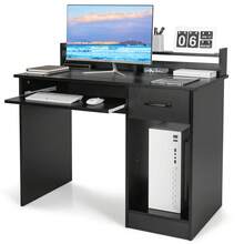Wooden Computer Desk Adjustable Shelf Keyboard Tray Home Office Workstation - Black - View 2