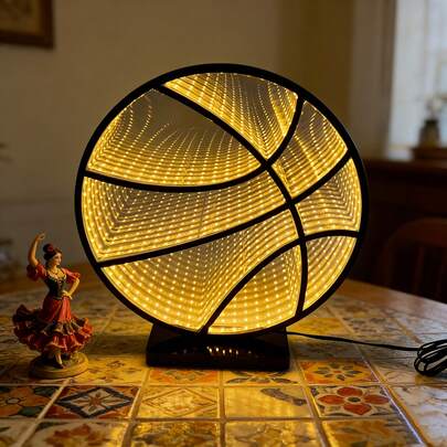 1 chiếc gương vô cực LED, đèn đường hầm vô cực LED chủ đề bóng rổ - Đèn neon chạy bằng USB, thích hợp trang trí phòng ngủ, sự kiện thể thao, tiệc tùng và lễ hội ngoài trời, đèn ngủ trang trí bàn làm việc, đèn chiếu sáng phòng ngủ, quà tặng sinh nhật, quà tặng ngày lễ.