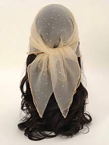 1 Piece 2026 Spring New Women's Fashion Solid Color Embroidered Rhinestone Headscarf Silk Scarf, Stylish And Simple, Casual And Versa - Beige - View 3