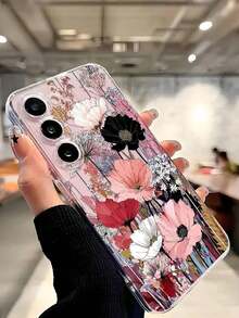 1 Piece Soft Phone Case With Artistic Floral Pattern, Compatible With Huawei Honor, Compatible With Redmi, Compatible With Galaxy A04e/12/A13/A14/A34/A50/A52/A53/A54/S21/S22/S23/S24/S25/S25Ultra/S25FE/S26/S26 PLUS/S26 ULTRA/S26 EDGE, 6A/7A/8A, 12T/13T/15T/15T Pro, International Version, Not The Domestic Version - 透明 5 - 查看 3