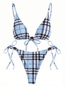 Women's Striped Print Bikini Set For Beach Vacation Summer - Multicolor - View 5