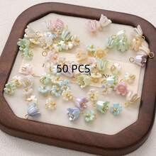 100 hạt nhựa acrylic giả ngọc trai hỗn hợp hình hoa bốn cánh, chuông và hoa lan, phụ kiện làm mặt dây chuyền thủ công DIY. - A - Xem 15