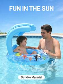 1个儿童游泳池充气座椅圈，可爱漂浮座椅圈，儿童游泳圈，腋下漂浮圈，带遮阳篷的夏季游泳圈 - 彩色 - 查看 3