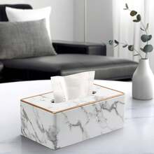 1pc Modern Minimalist Marble Pattern Tissue Box, Decorative Tissue Dispenser Suitable For Living Room, Bathroom And Office, Elegant Desktop And Home Storage - Black and White - View 6