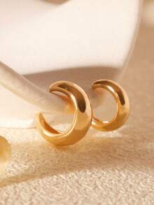 2pcs Minimalist Everyday Curved Ear Clips, Mixed Sizes, Personalized Accessories, Fashionable Cool Ear Clips For Women - Gold - View 3