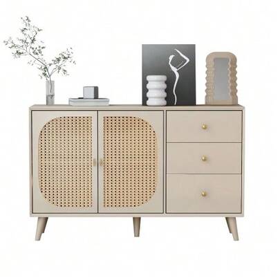 [CHANGE IMAGE] Dining Room And Living Room Sideboard, Chest Of Drawers, Tall Cabinet, Storage Cabinet, TV Stand With Doors And Drawers, Sideboard With Ample Storage Space, Off-White Cream Color, 120 Cm Wide