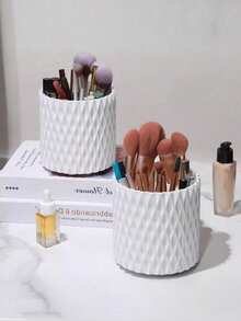 1pc Rotating Makeup Brush Holder, Wavy Texture Desktop Cosmetic Storage Box, Multi-Compartment Large Capacity Storage Cup, Suitable For Vanity, Bathroom Countertop, Can Store Makeup Brushes, Eyebrow Pencils, Hair Combs And Other Beauty Tools - Multicolor - View 5