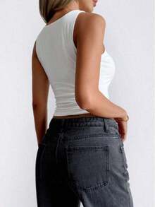 Women Casual Comfortable Base Layer Tight White Tank Top,Casual - White - View 2