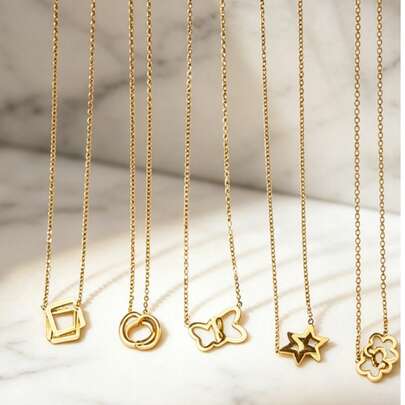 Bộ 5 dây chuyền hình học tối giản sang trọng bằng thép không gỉ, dây chuyền vàng 18k kiểu cổ điển, phù hợp cho công sở và đi làm.
