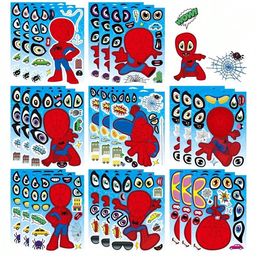 8 miếng dán Người Nhện Marvel, bộ sticker tự làm cho tiệc trẻ em chủ đề siêu anh hùng, sự kiện, sổ lưu niệm, sticker Người Nhện có mắt và miệng, bộ sticker Người Nhện bán chạy. - Nhiều màu - Xem 1