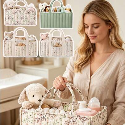 Giỏ đựng tã em bé 1 chiếc, Túi đựng tã cho bà bầu, Túi xách tay cho mẹ, Túi đựng tã cho trẻ sơ sinh, Túi đựng tã em bé, Giỏ đựng đồ thay tã, Giỏ đựng đồ di động cho mẹ, Nhiều ngăn, Dung tích lớn
